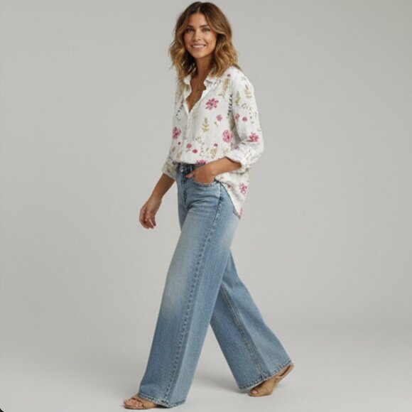 Boho Floral Print Blouse White - Picture 4 of 8